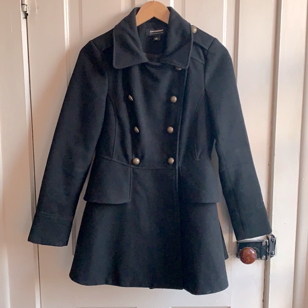 Black Peplum Pea Coat